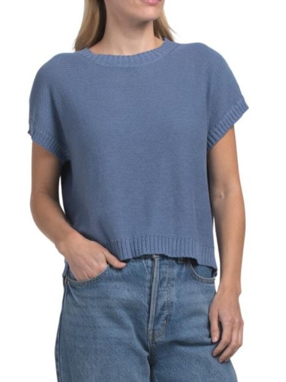BIANCO E BLU Made In Italy Short Sleeve Tape Yarn Sweater
